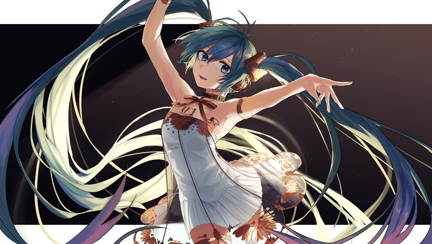 dress, garter, gramophone_miku, hatsune_miku, hatsune_miku_symphony, moegi0926, tattoo, vocaloid