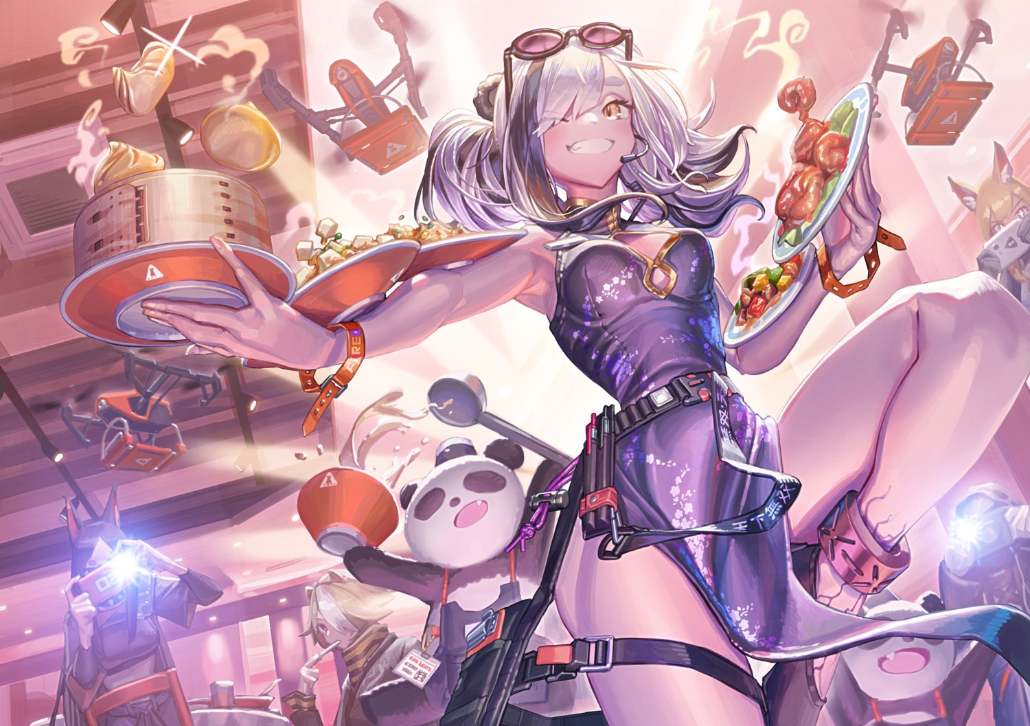 animal_ears, arknights, chinadress, dobermann_(arknights), feater_(arknights), gesoking, megane