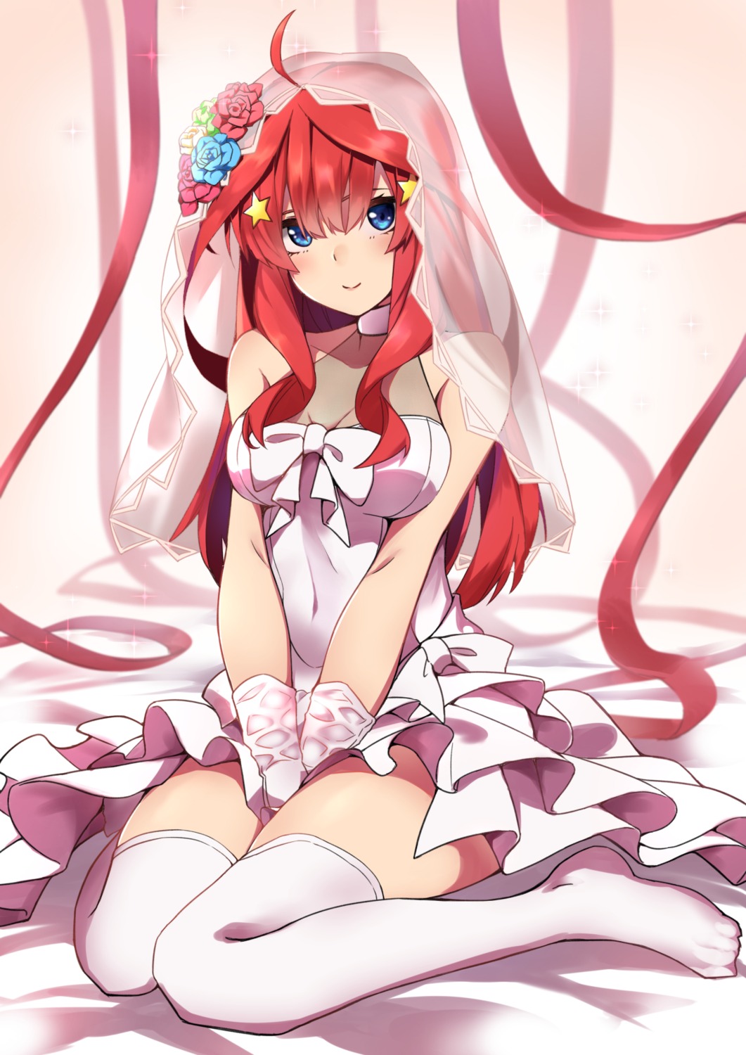 5-toubun_no_hanayome, dress, kagari_riroi, nakano_itsuki, see_through, thighhighs, wedding_dress