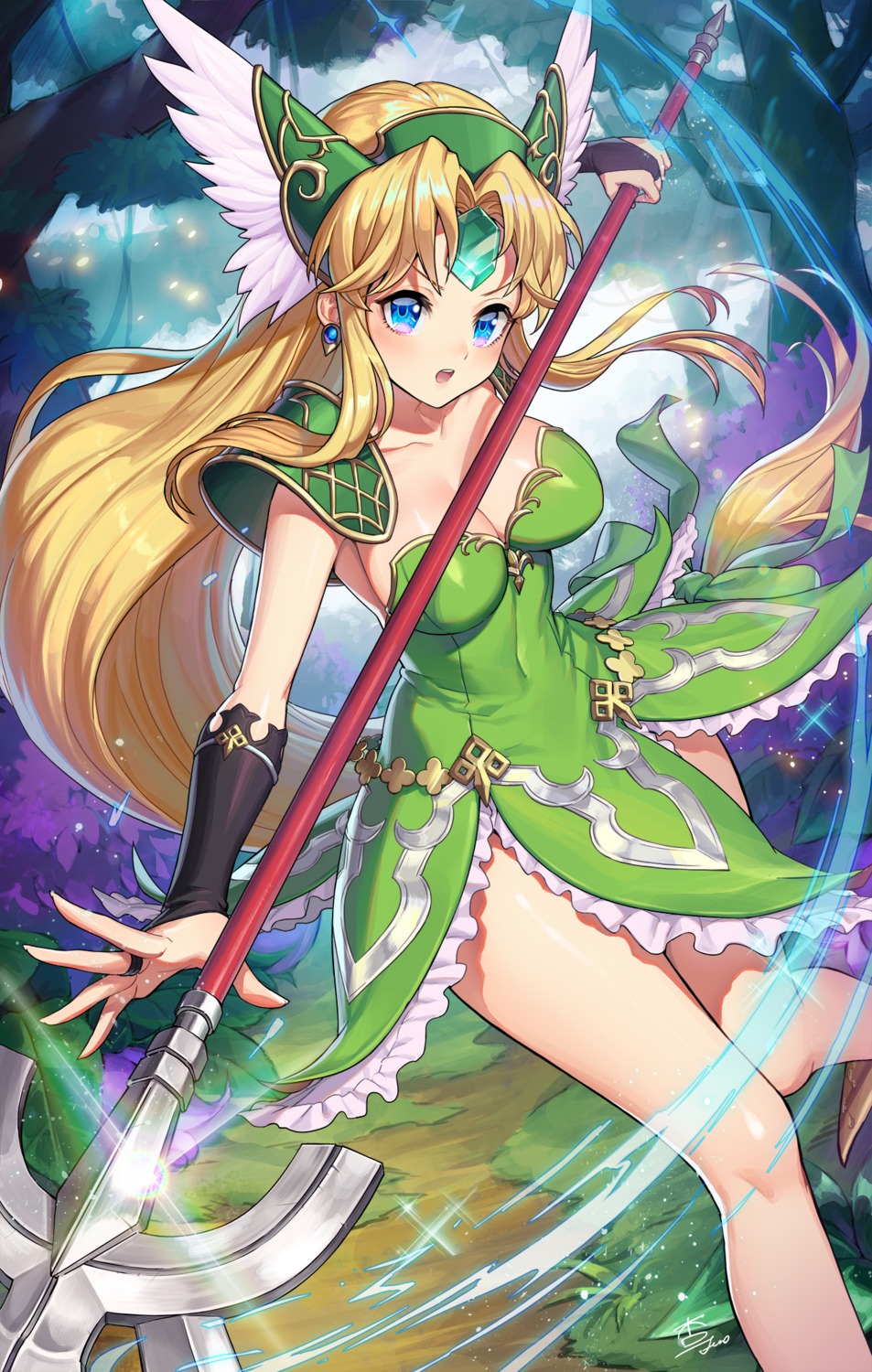 anzumame, armor, cleavage, dress, riesz, seiken_densetsu, seiken_densetsu_3, weapon