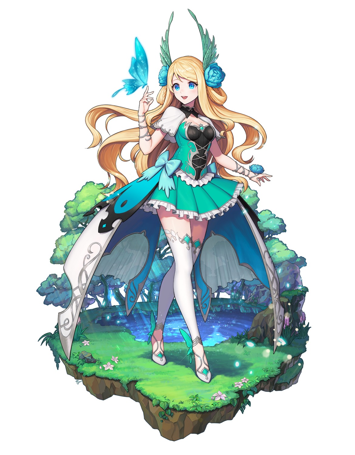 anzumame, cleavage, thighhighs, wings