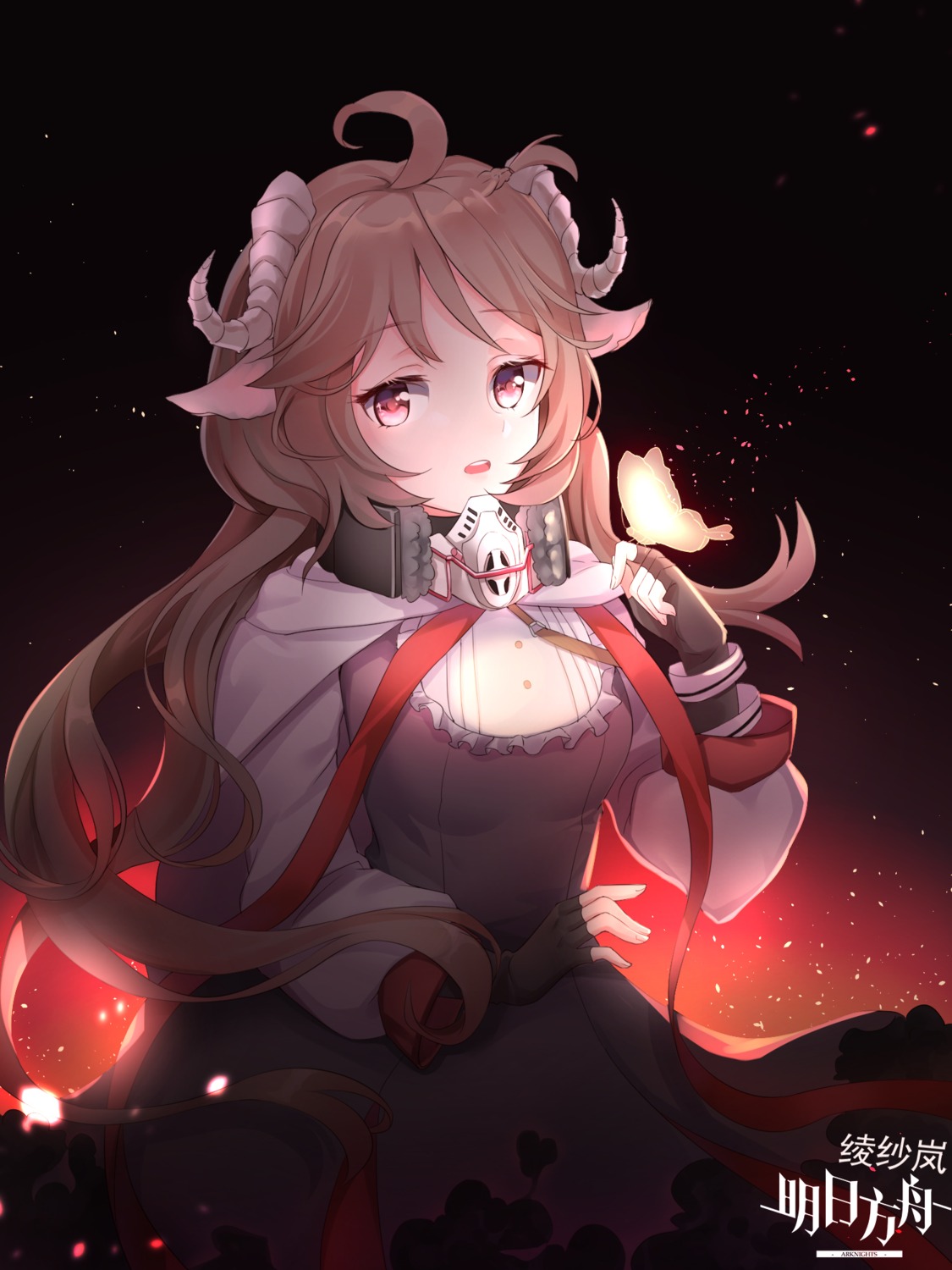 animal_ears, arknights, dress, eyjafjalla_(arknights), horns, lanelise, torn_clothes