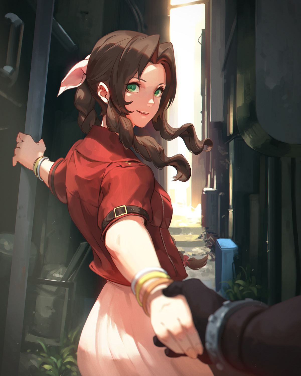 aerith_gainsborough, cloud_strife, dress, final_fantasy, final_fantasy_vii, jiro_(ninetysix)