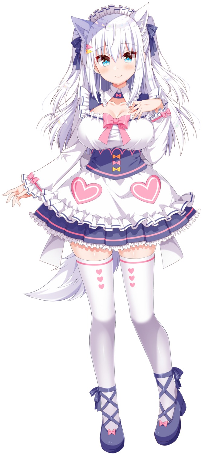 animal_ears, cleavage, heels, maid, nekomimi, noripro, shirayuki_mishiro, tail