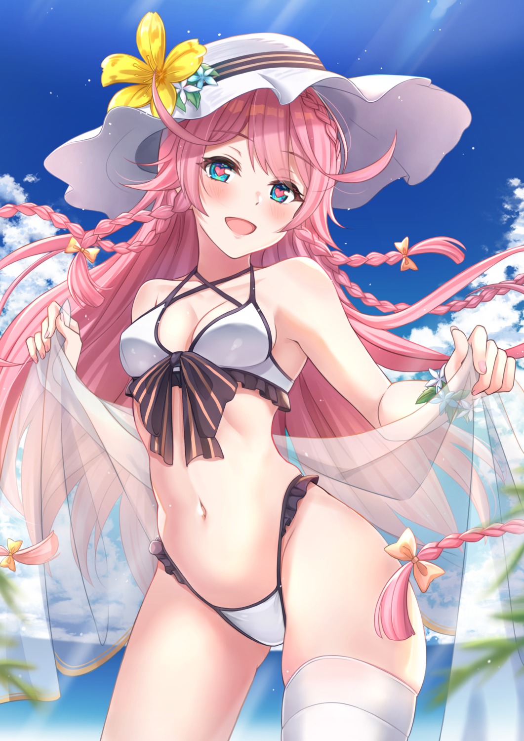 angelica_(epic7), artist_revision, bikini, cleavage, epic7, keikei, see_through, swimsuits, thighhighs