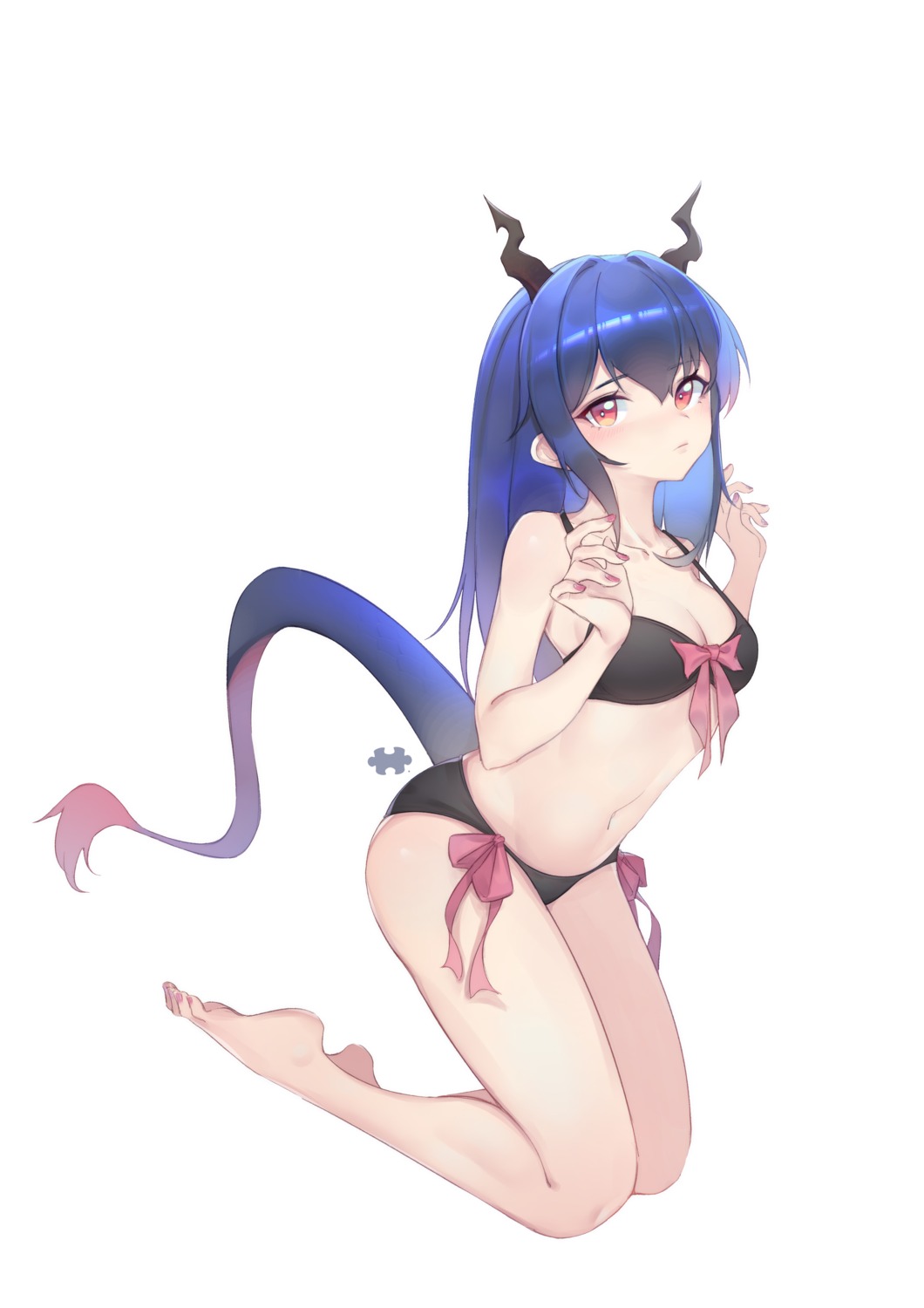arknights, bra, ch'en_(arknights), cleavage, horns, pantsu, saw272, tail