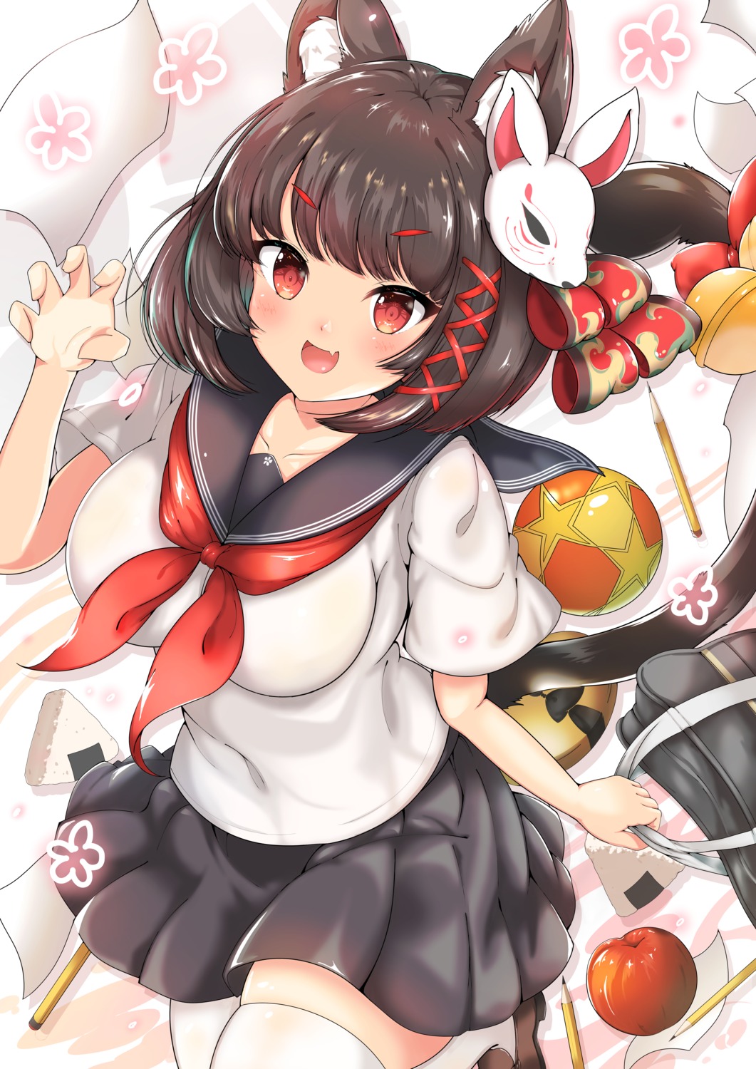 animal_ears, azur_lane, seifuku, tail, thighhighs, yamashiro_(azur_lane), yashita_saki