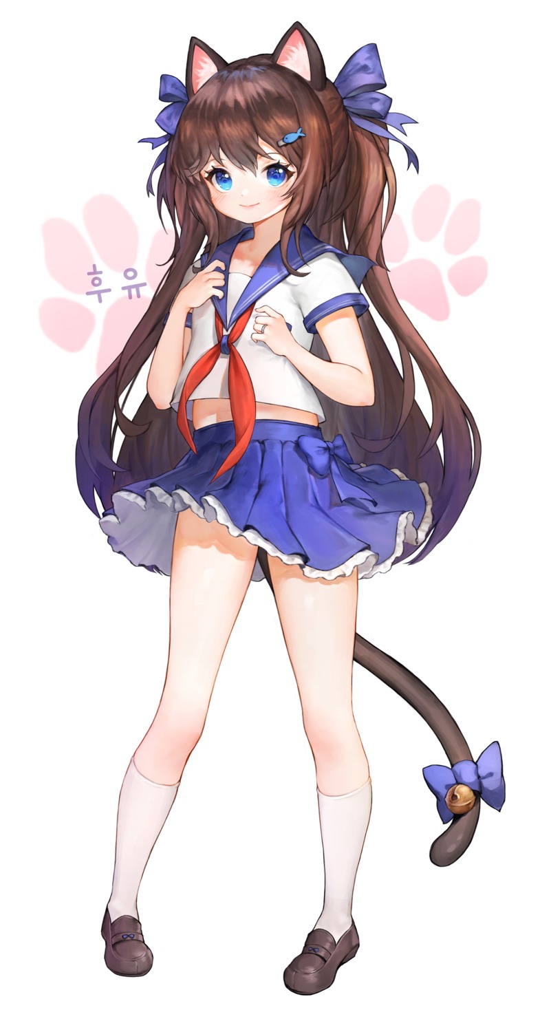 animal_ears, annyeongbangawo, nekomimi, seifuku, skirt_lift, tail