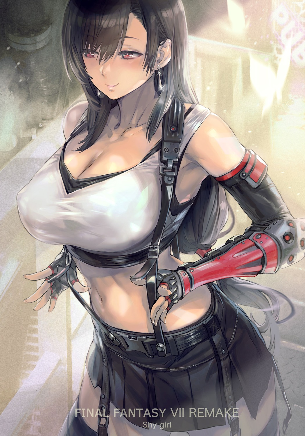 cleavage, erect_nipples, final_fantasy, final_fantasy_vii, maeshima_shigeki, thighhighs, tifa_lockhart