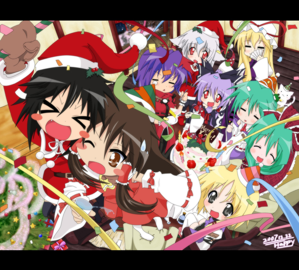auer, christmas, hakurei_reimu, inubashiri_momiji, kagiyama_hina, kochiya_sanae, lucky_star, meimu