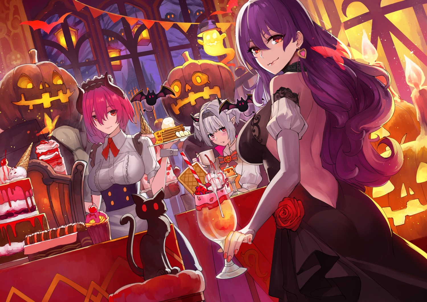 ass, dress, halloween, horns, knatb, neko, no_bra, pointy_ears