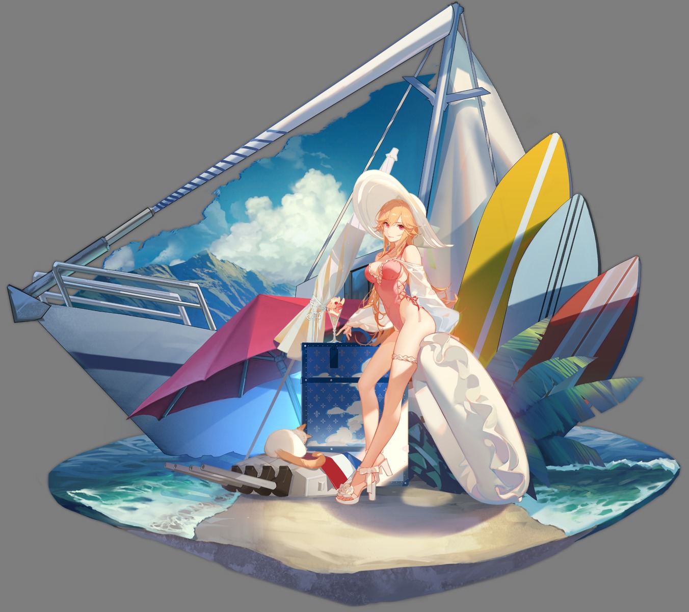 ask_(askzy), azur_lane, cleavage, garter, heels, neko, richelieu_(azur_lane), swimsuits, transparent_png