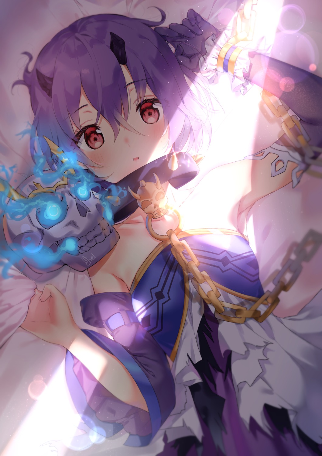 cheli_(kso1564), horns, japanese_clothes, kamiki_shinobu, princess_connect!, princess_connect!_re:dive, torn_clothes
