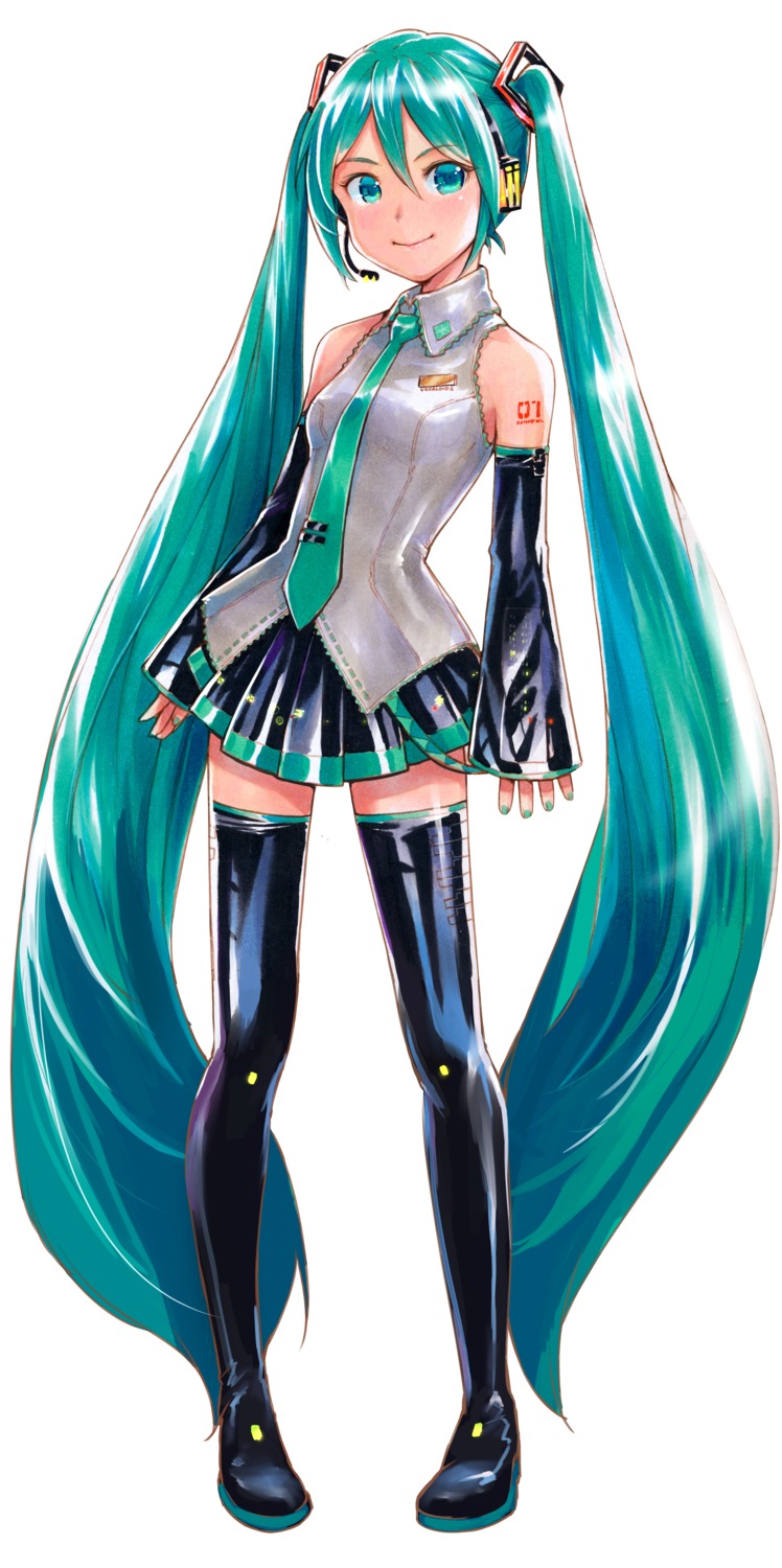 hatsune_miku, headphones, mayo_riyo, tattoo, thighhighs, vocaloid