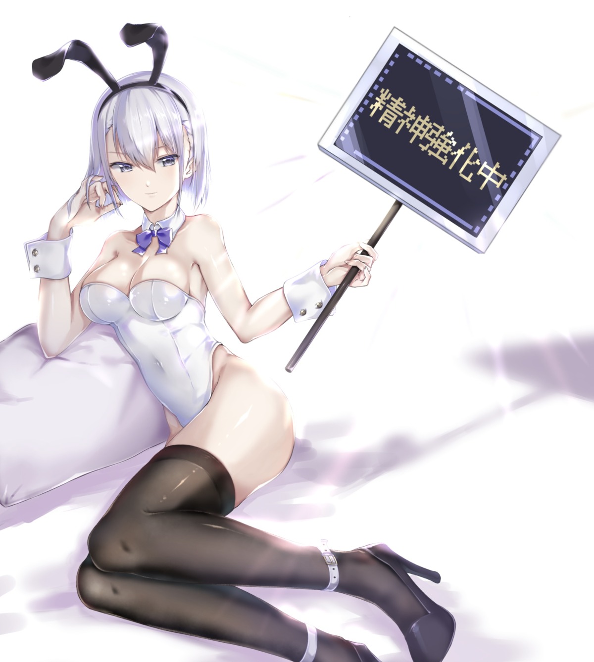 animal_ears, bunny_ears, bunny_girl, fuchi_(0616tk), heels, izumi_kanagi, magia_record:_mahou_shoujo_madoka_magica_gaiden, mahou_shoujo_madoka_magica, no_bra, thighhighs