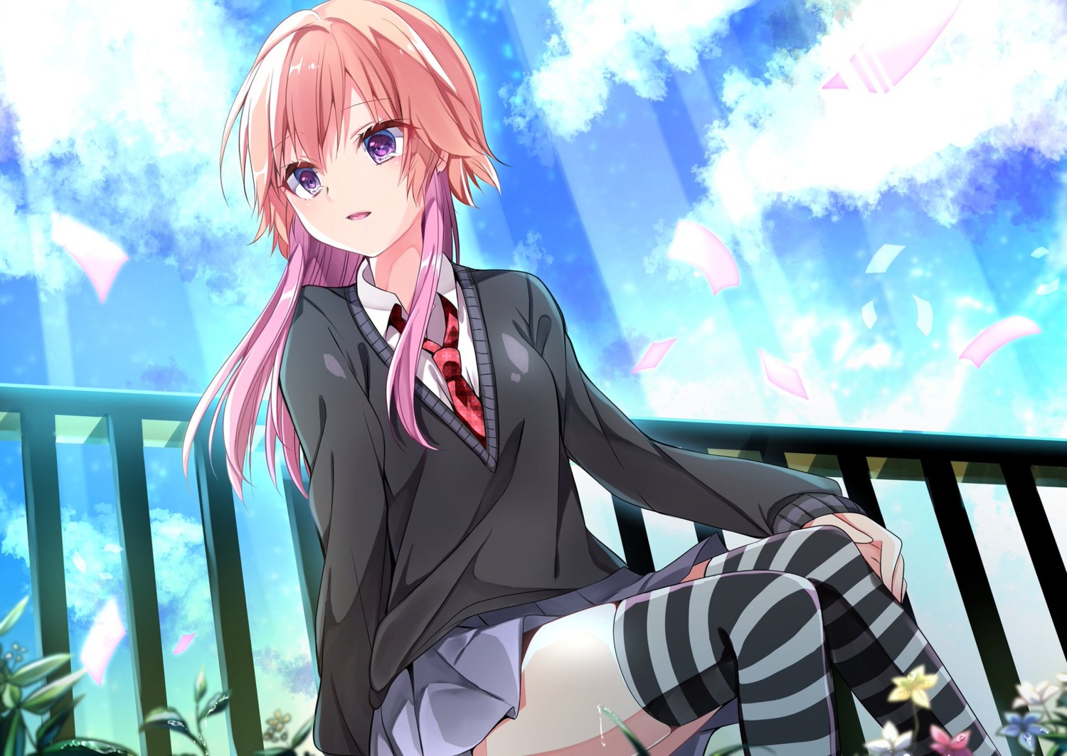 hayami_rokushichi, ninomiya_asuka, seifuku, skirt_lift, sweater, the_idolm@ster, the_idolm@ster_cinderella_girls, the_idolm@ster_cinderella_girls_starlight_stage
