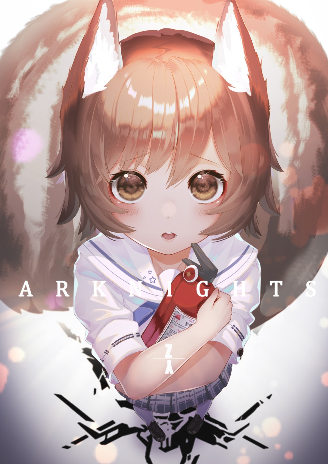 animal_ears, arknights, nonaginta_novem, seifuku, shaw_(arknights), tail