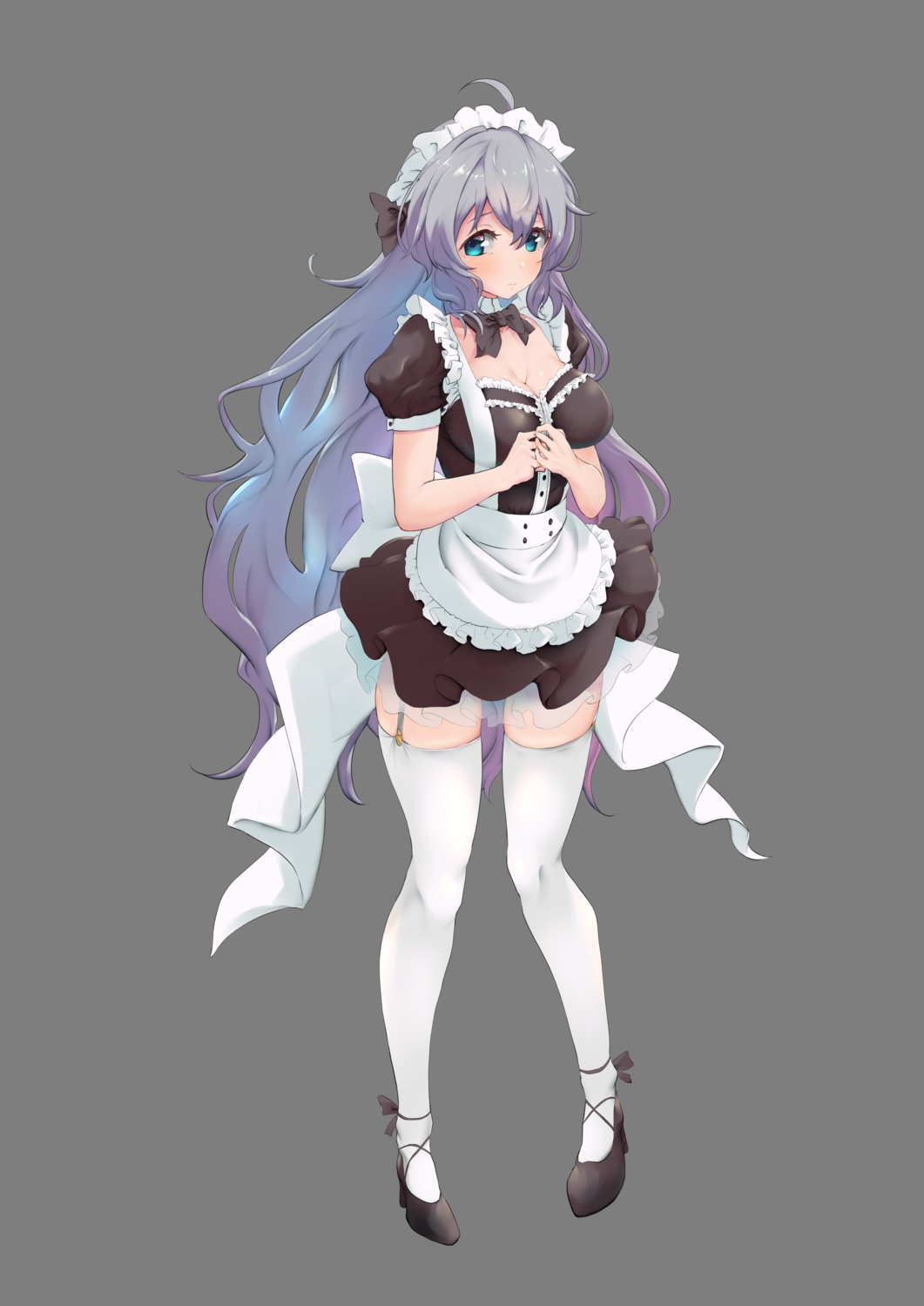 akisuko, cleavage, heels, maid, senki_zesshou_symphogear, stockings, thighhighs, yukine_chris