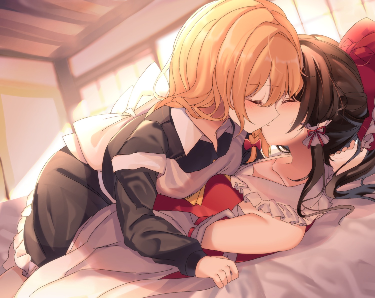 hakurei_reimu, kirisame_marisa, kozomezuki, touhou, yuri
