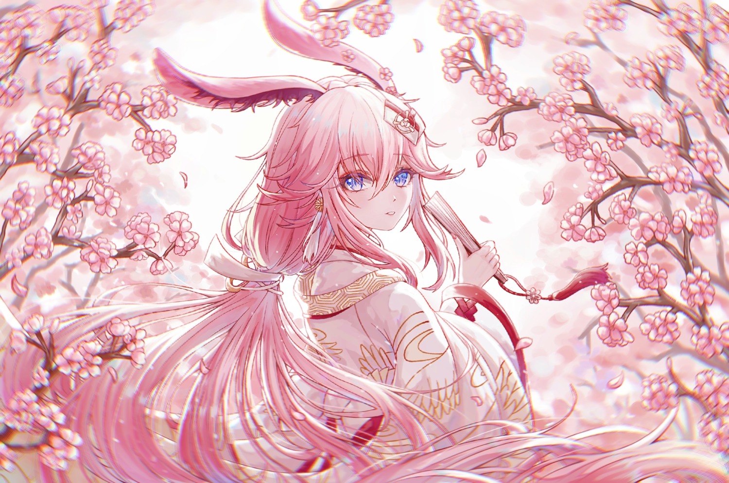animal_ears, benghuai_xueyuan, bunny_ears, honkai_impact, japanese_clothes, makix, yae_sakura_(benghuai_xueyuan)