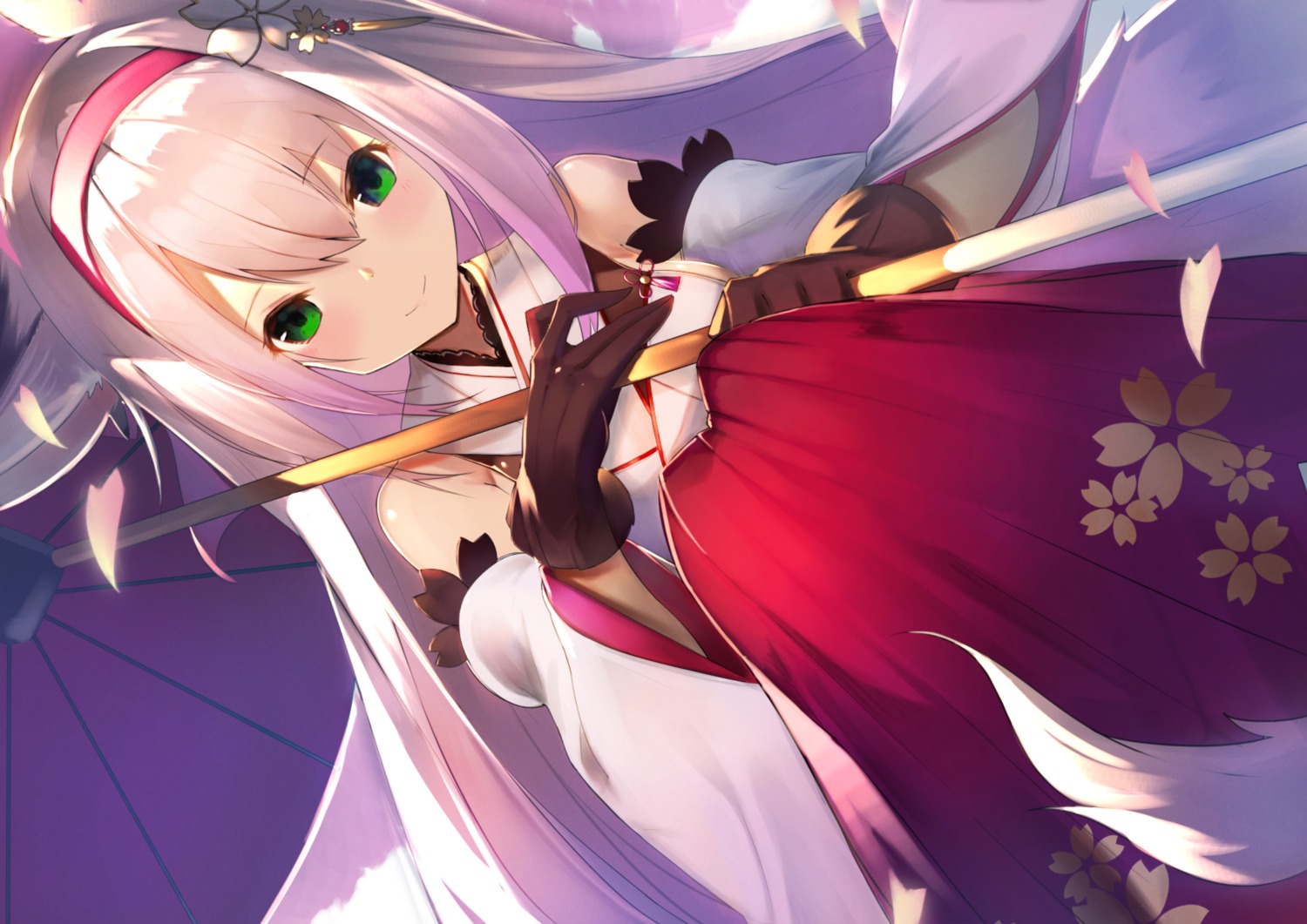 animal_ears, azur_lane, hanazuki_(azur_lane), karakushi, miko, tail, umbrella