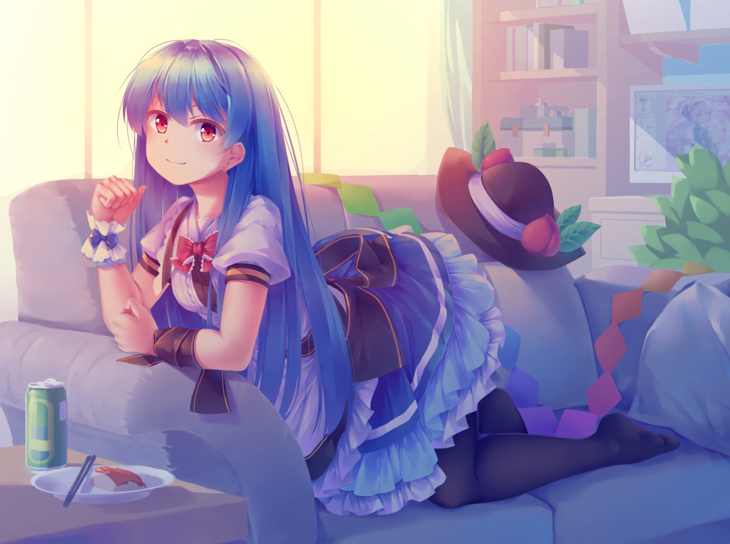 hinanawi_tenshi, konpaku_youmu, mechrailgun, pantyhose, skirt_lift, touhou