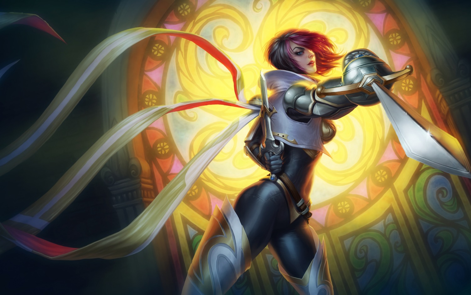 armor, bodysuit, fiora, league_of_legends, sword, tagme, thighhighs