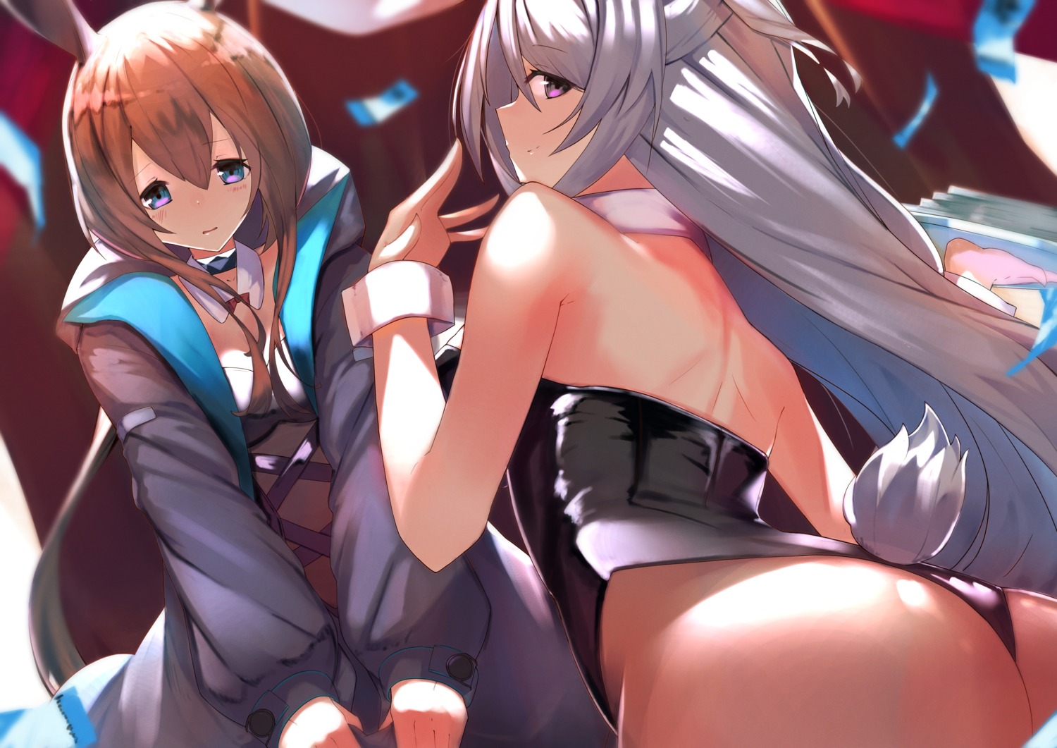 amiya_(arknights), animal_ears, arknights, ass, bunny_ears, bunny_girl, karakushi, savage_(arknights)