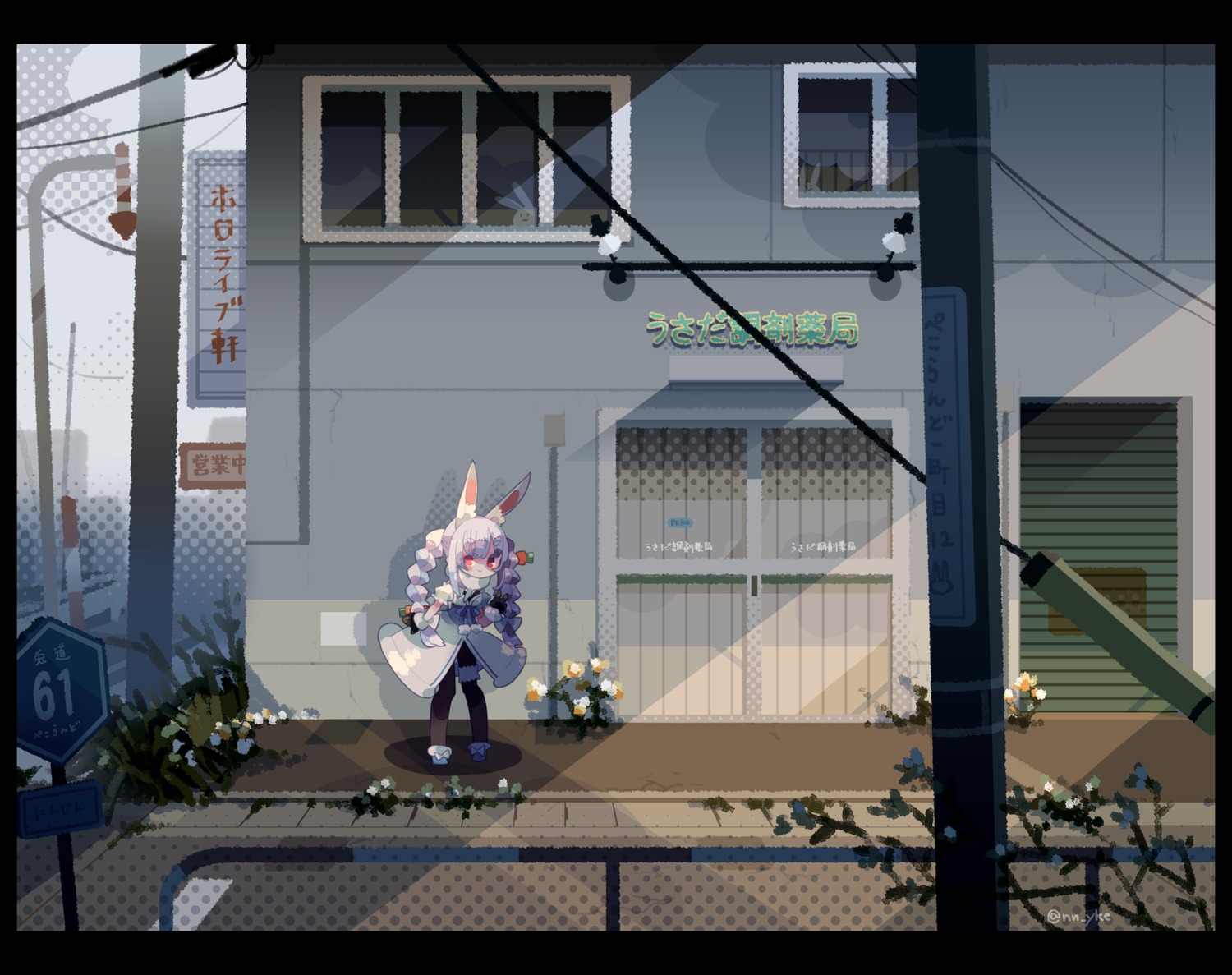 animal_ears, bunny_ears, garter, hololive, landscape, pantyhose, usada_pekora, yokoe_(mealtime)