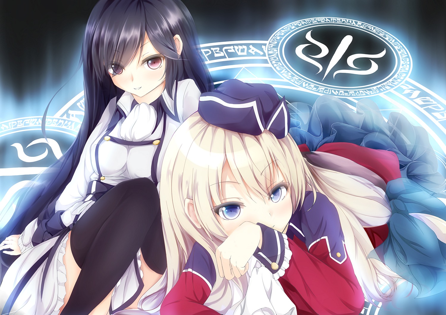 aiba_mui, kisaki_ena, luna_lia, mahou_sensou, skirt_lift, tagme, thighhighs, uniform