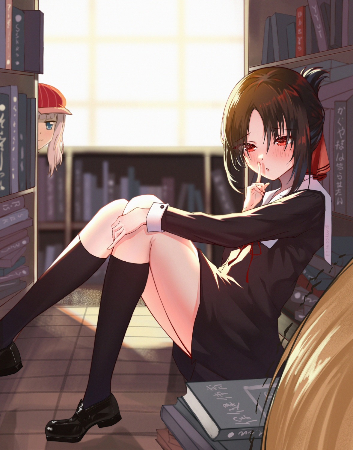 bsmycc, fujiwara_chika, kaguya-sama_wa_kokurasetai_~tensai-tachi_no_renai_zunousen~, seifuku, shinomiya_kaguya, skirt_lift
