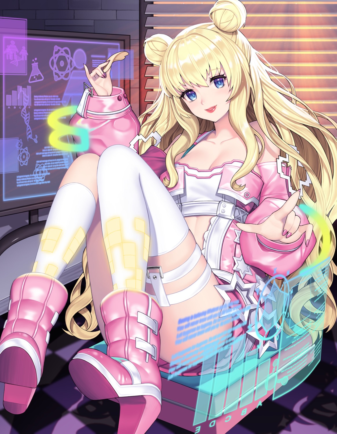 cleavage, code:_dragon_blood, garter, heels, skirt_lift, thighhighs, yuri_(chocho_q)