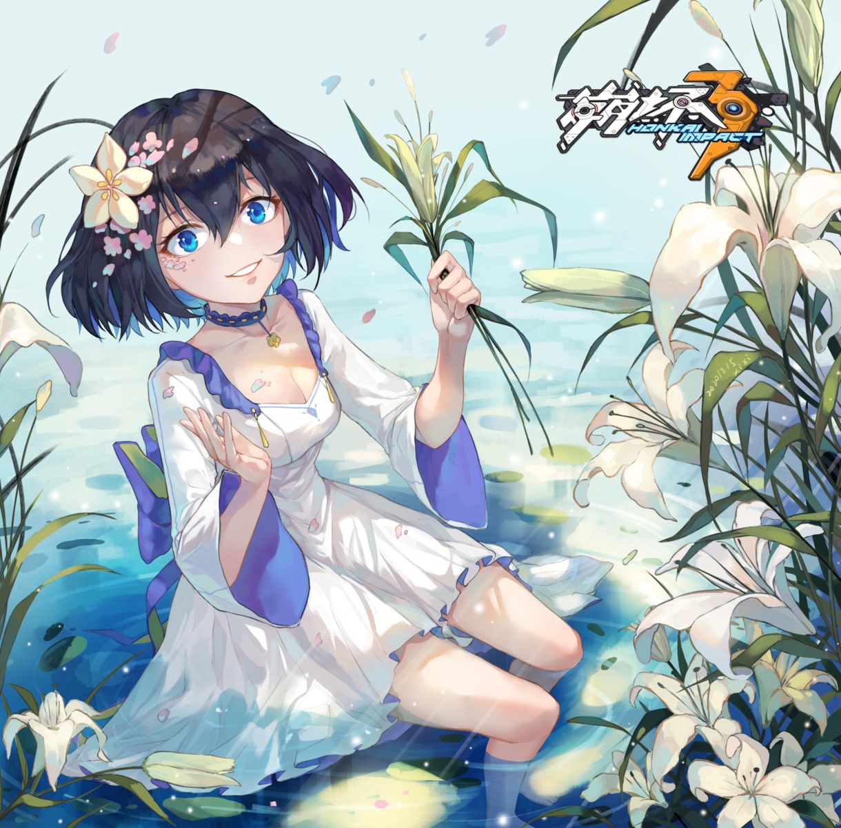 benghuai_xueyuan, cleavage, dress, honkai_impact, see_through, seele_vollerei, wet, wet_clothes, xixi_(xixi-jun)