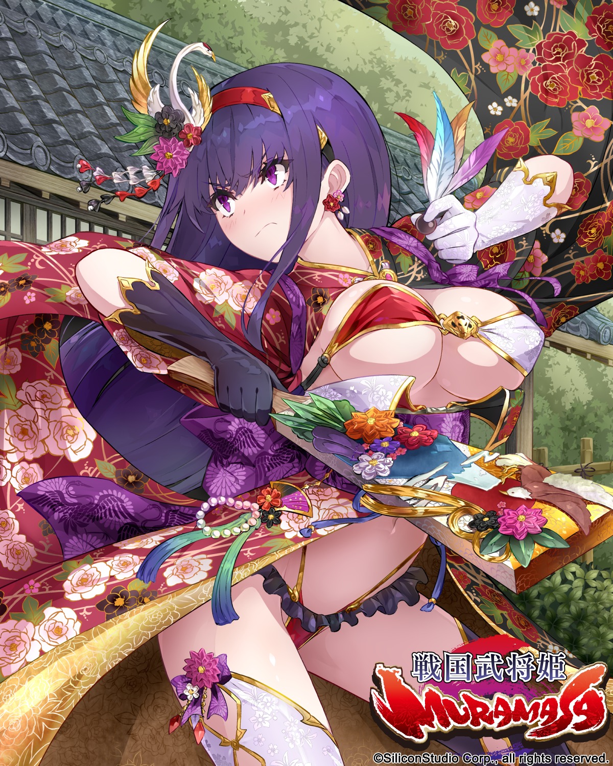 bra, erect_nipples, japanese_clothes, pantsu, ramuya_(lamb), sengoku_bushouki_muramasa, thighhighs