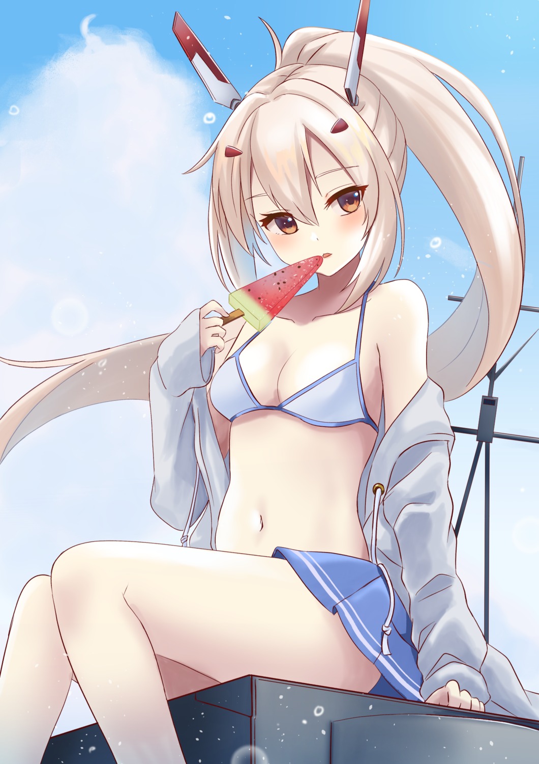 ayanami_(azur_lane), azur_lane, bikini_top, john_manjirou_(love-love-happy21), open_shirt, swimsuits
