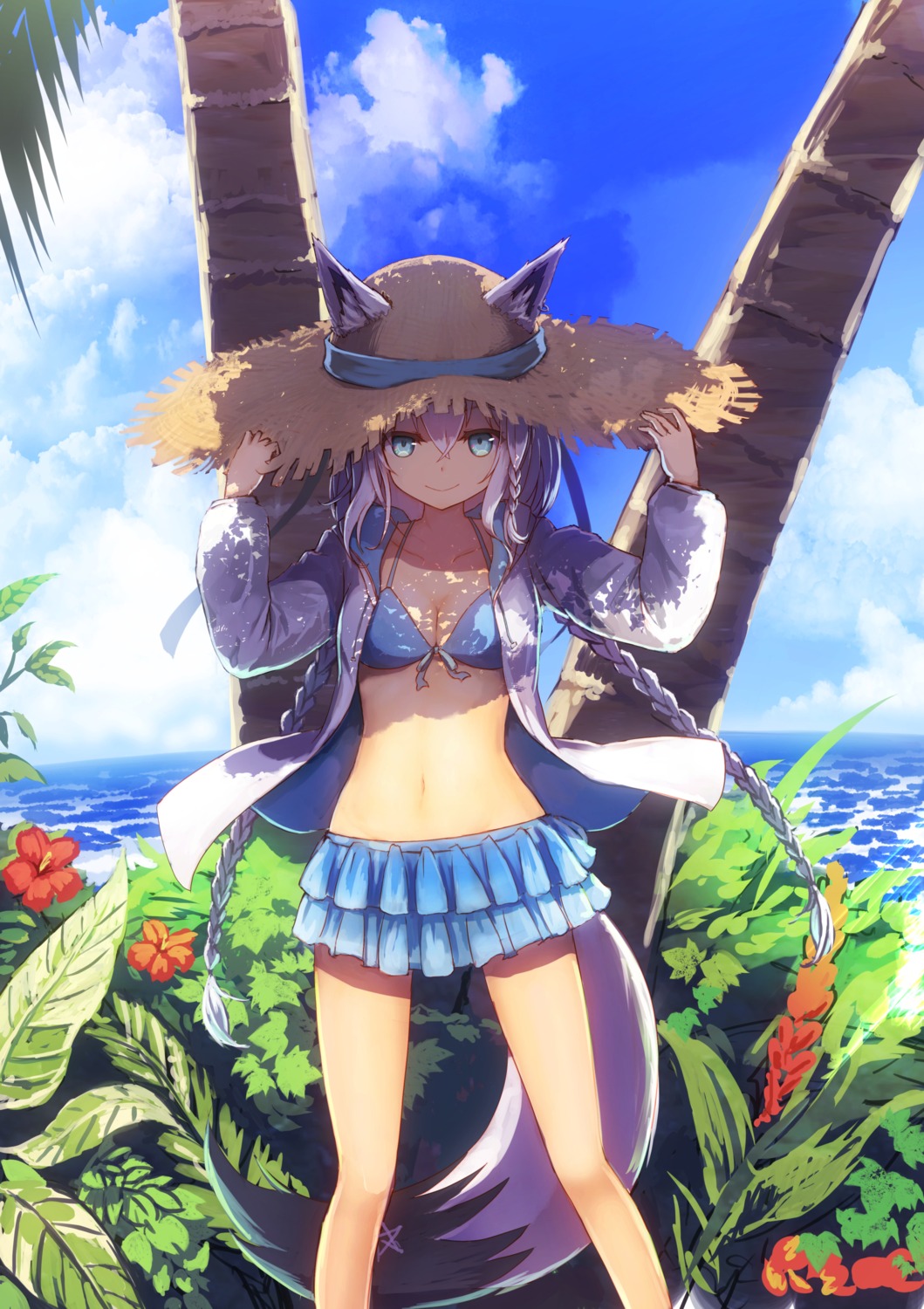 animal_ears, bikini, cleavage, hololive, hololive_gamers, kitsune, namacotan, open_shirt