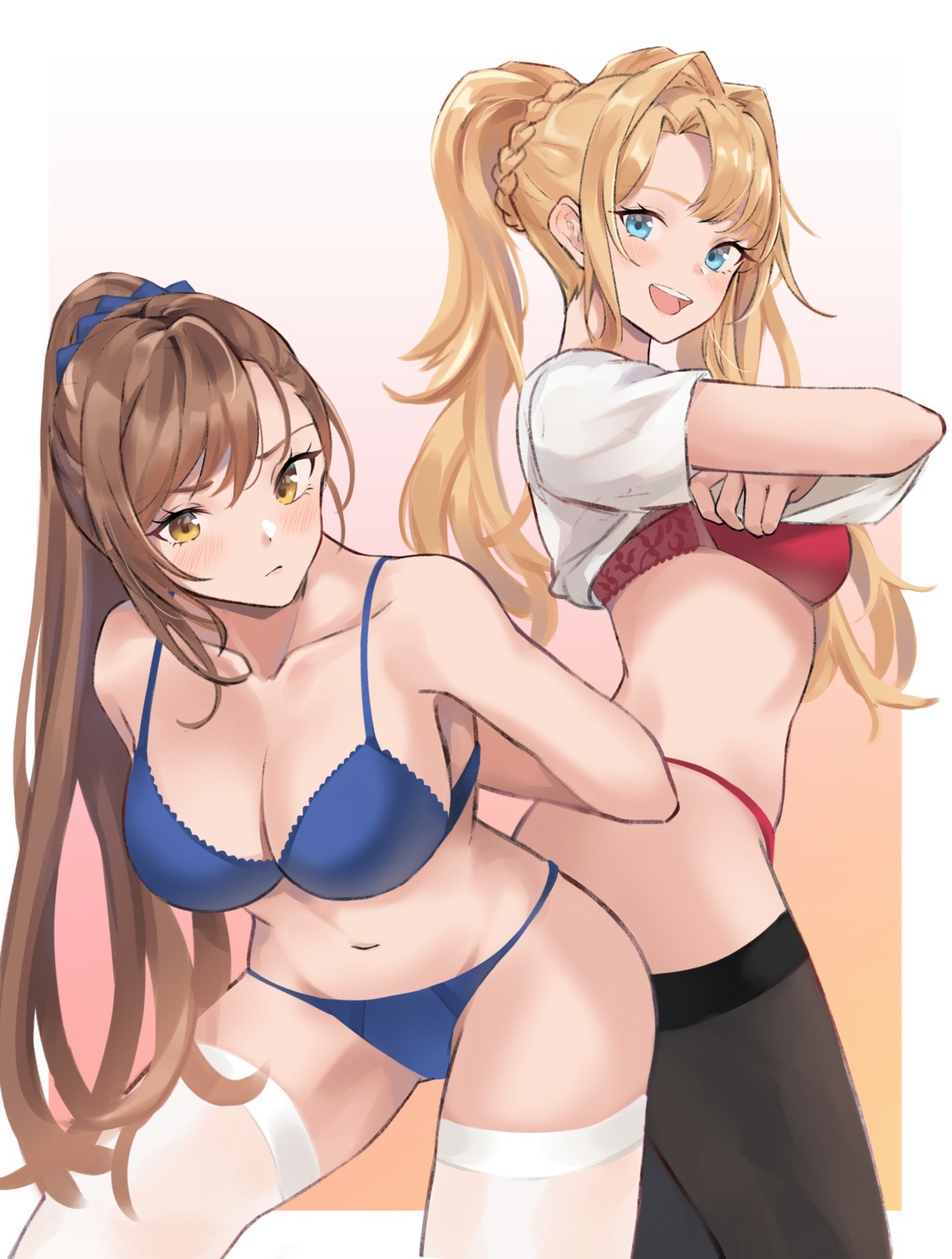 beatrix_(granblue_fantasy), bra, granblue_fantasy, pantsu, renzu_(lens_02), shirt_lift, thighhighs, undressing