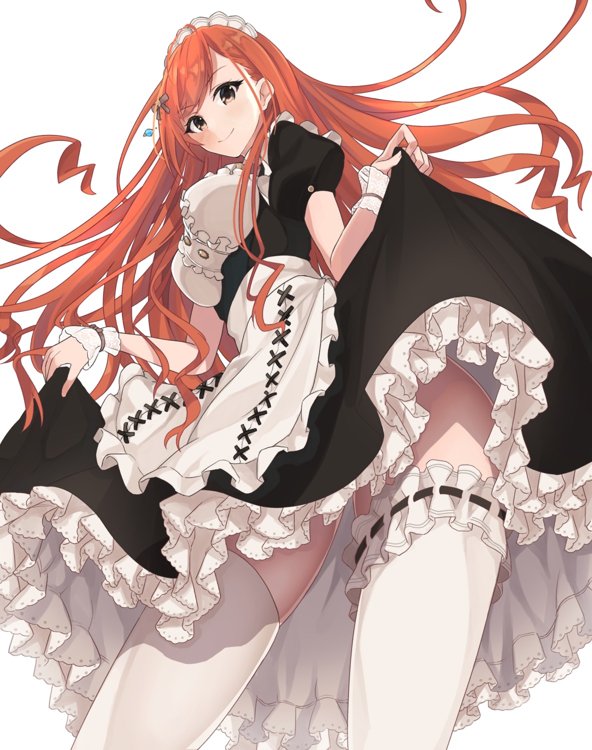 arisugawa_natsuha, garter, maid, shirousagi_una, skirt_lift, the_idolm@ster, the_idolm@ster_shiny_colors, thighhighs