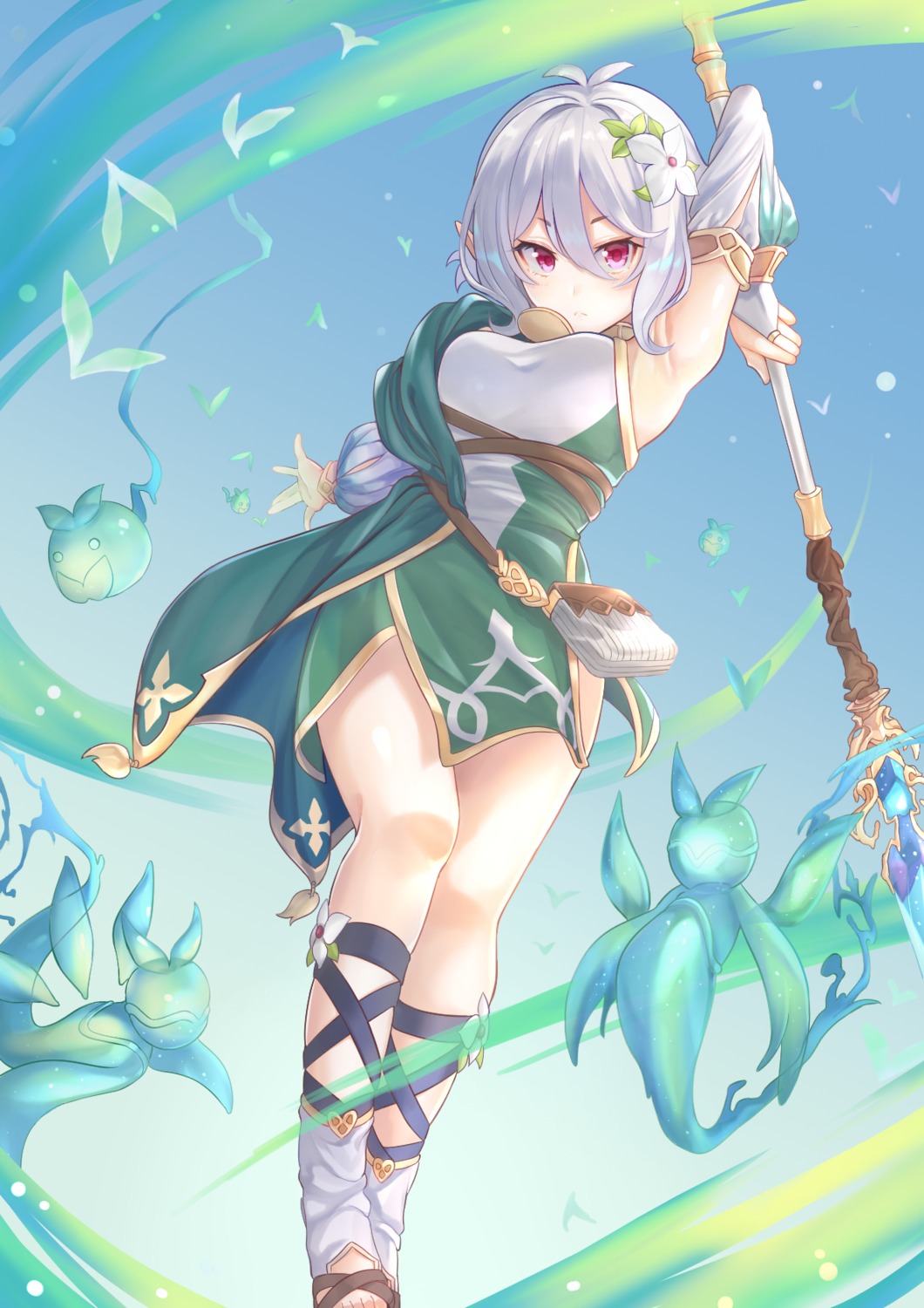 dress, kokkoro, pointy_ears, princess_connect!, princess_connect!_re:dive, shimon_(31426784), weapon