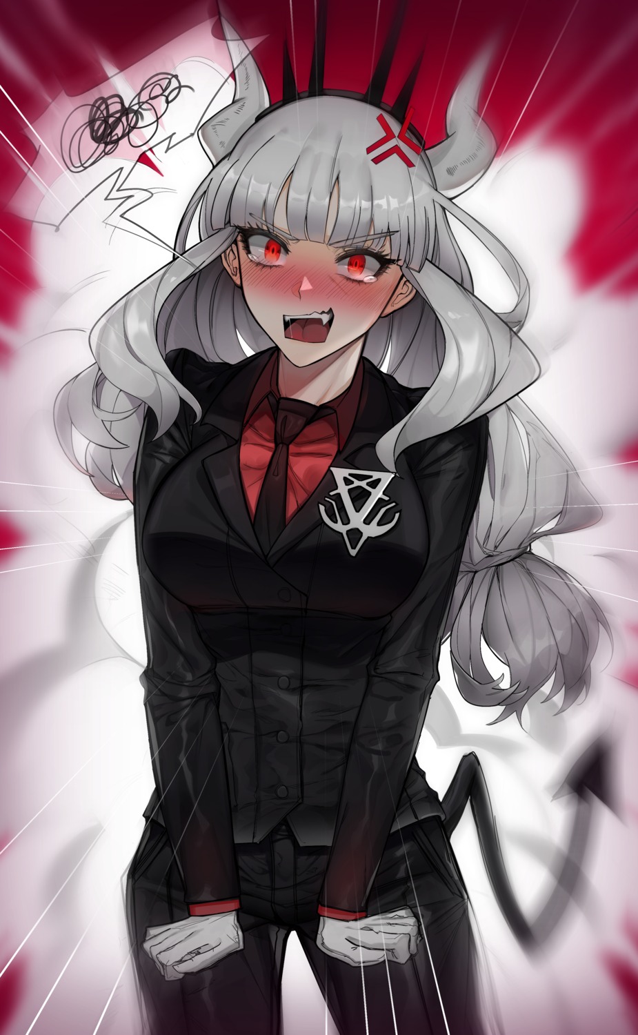 cizzi, helltaker, horns, lucifer_(helltaker), tail, uniform