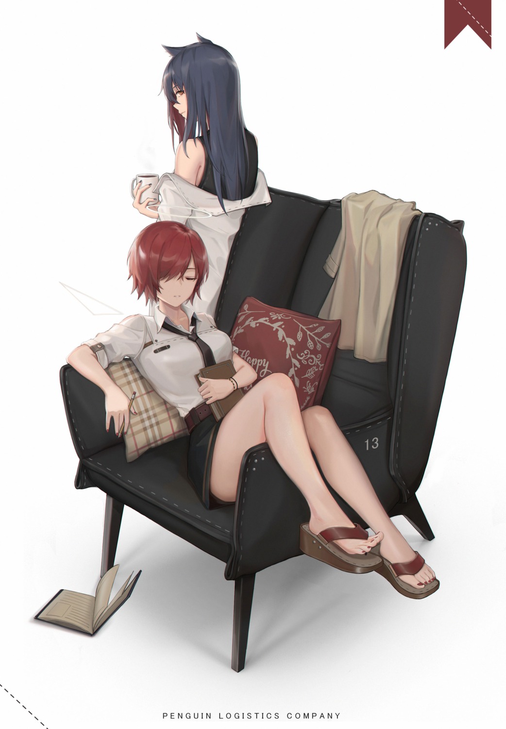 animal_ears, arknights, cjmy, exusiai_(arknights), feet, skirt_lift, texas_(arknights), uniform