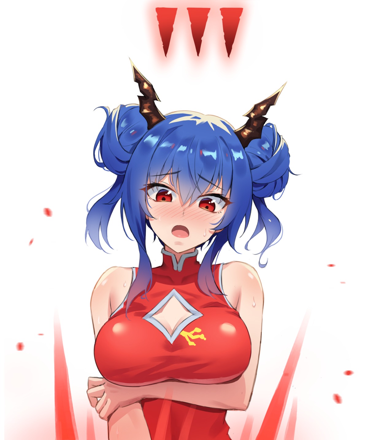 acso, arknights, breast_hold, ch'en_(arknights), chinadress, cleavage, horns