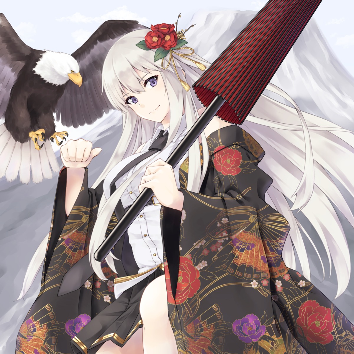 azur_lane, enchuu, enterprise_(azur_lane), japanese_clothes, umbrella, uniform