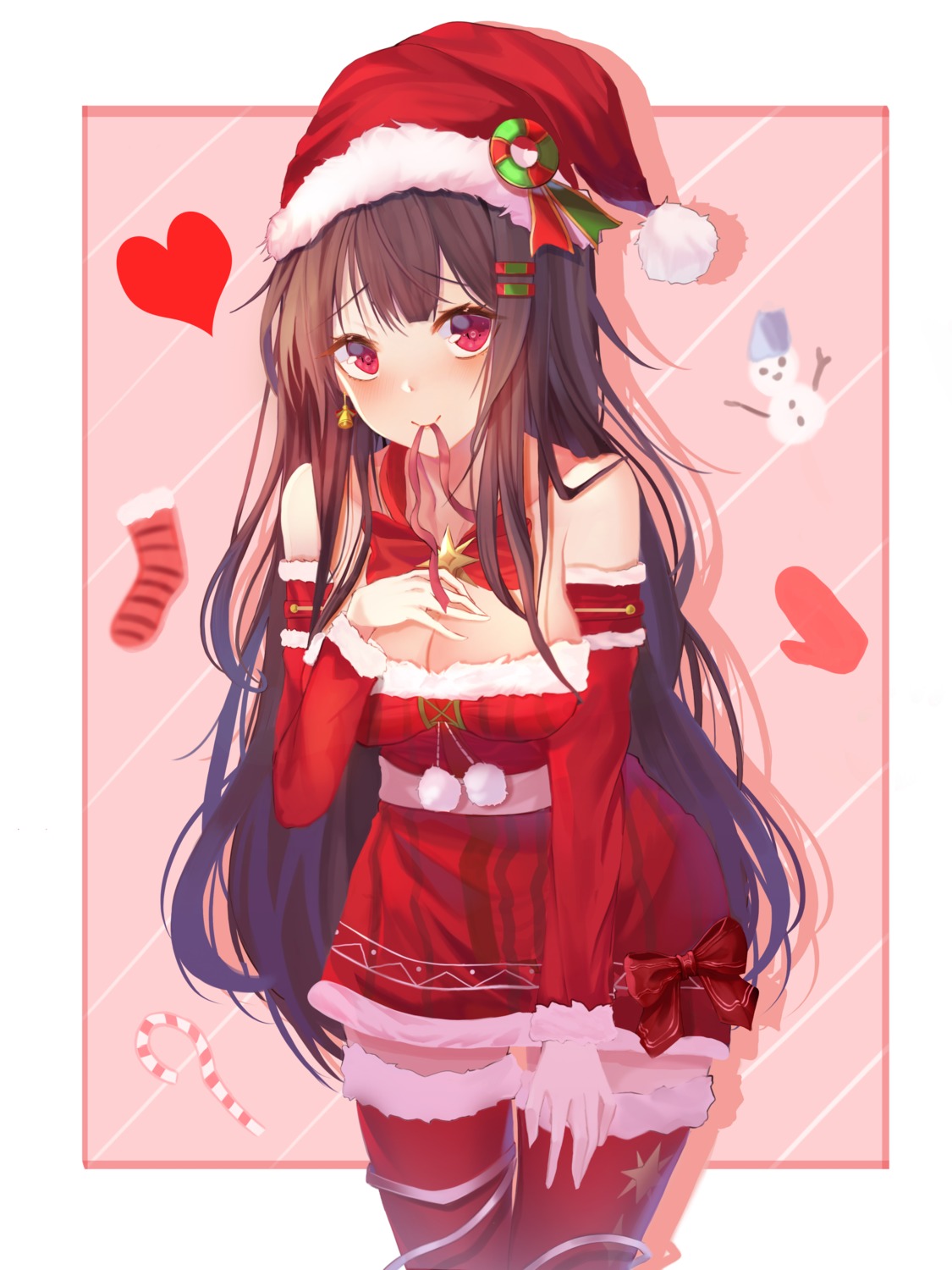 breast_hold, christmas, cleavage, dress, runa_(user_guwn7382), thighhighs