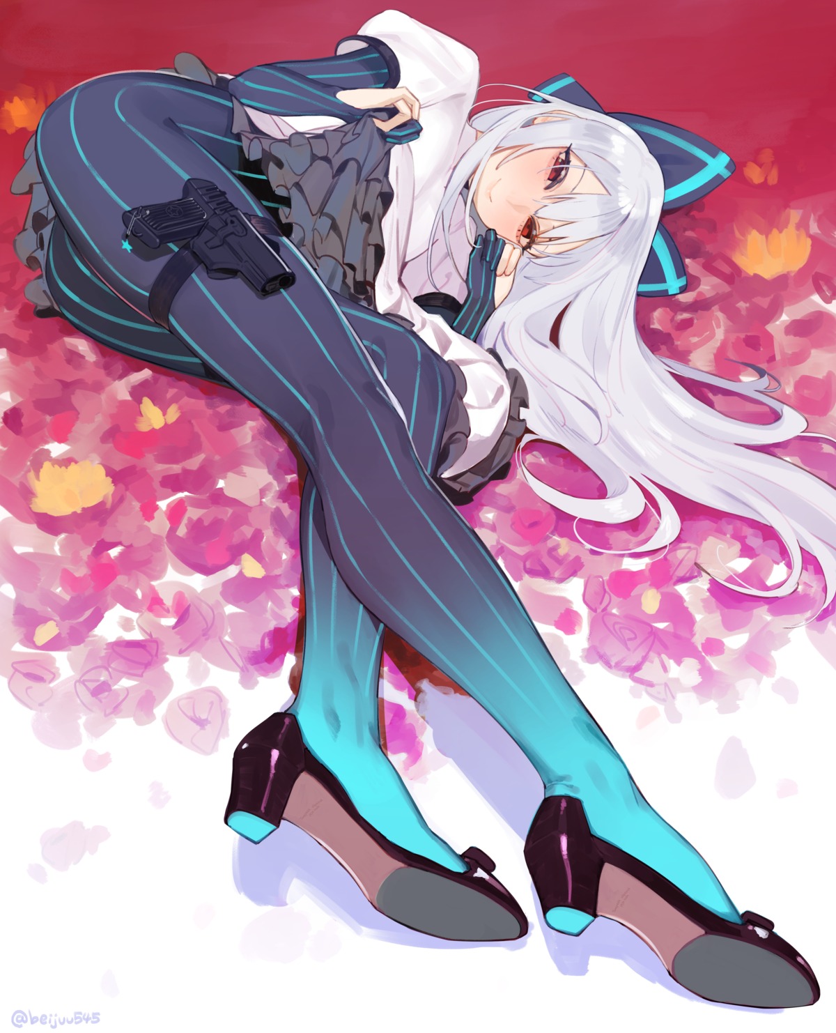 bodysuit, garter, girls_frontline, gun, heels, juz, skirt_lift, tokarev_(girls_frontline)