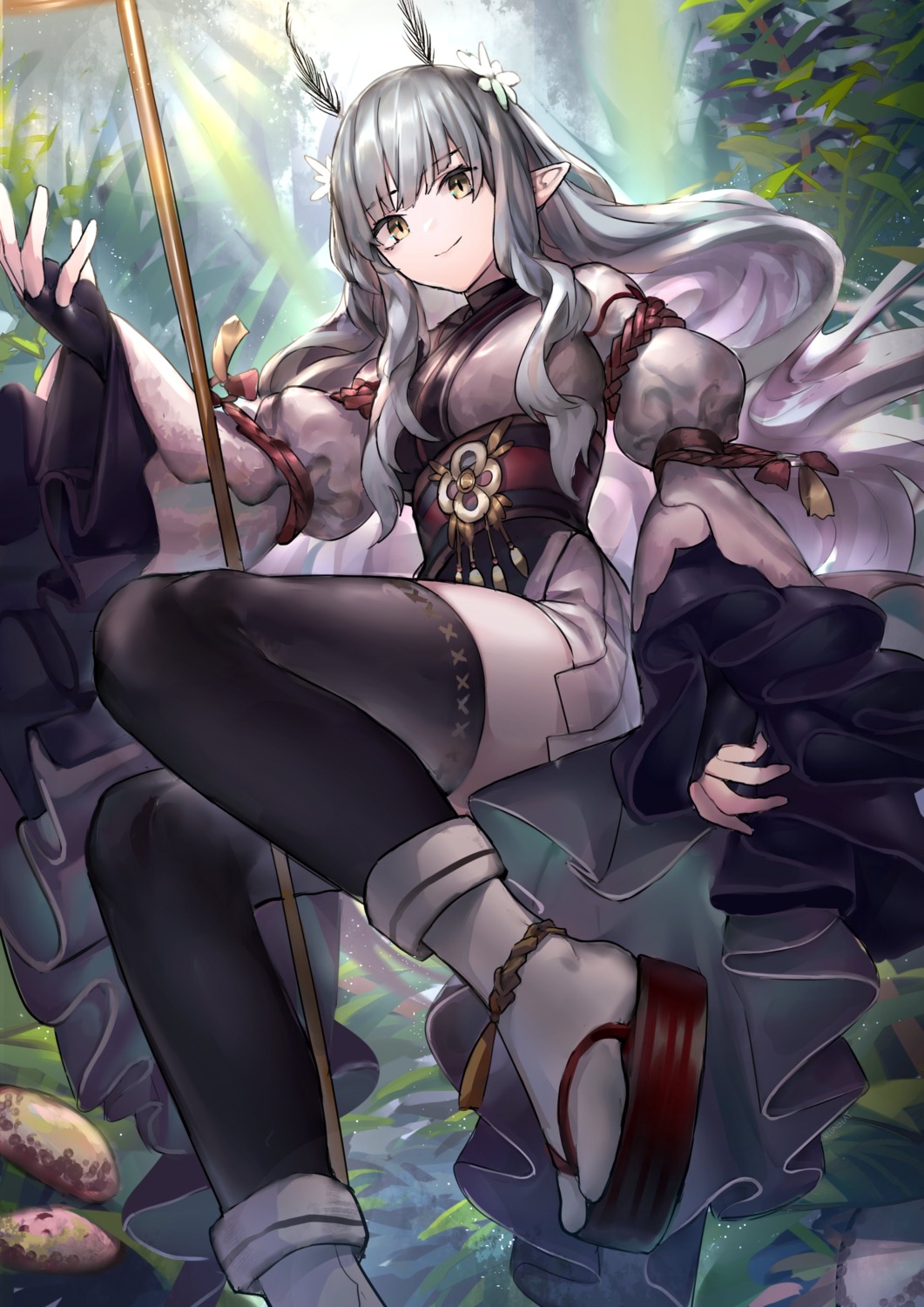 japanese_clothes, neonbeat, pointy_ears, thighhighs