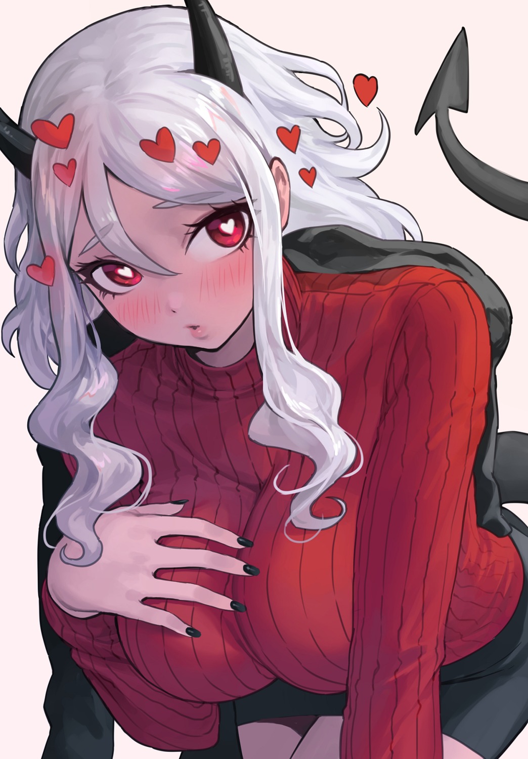breast_hold, helltaker, horns, modeus_(helltaker), nhaliz, sweater, tail
