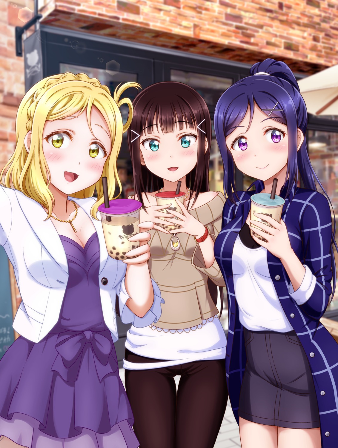 ckst, cleavage, dress, kurosawa_dia, love_live!_(series), love_live!_sunshine!!, matsuura_kanan, ohara_mari