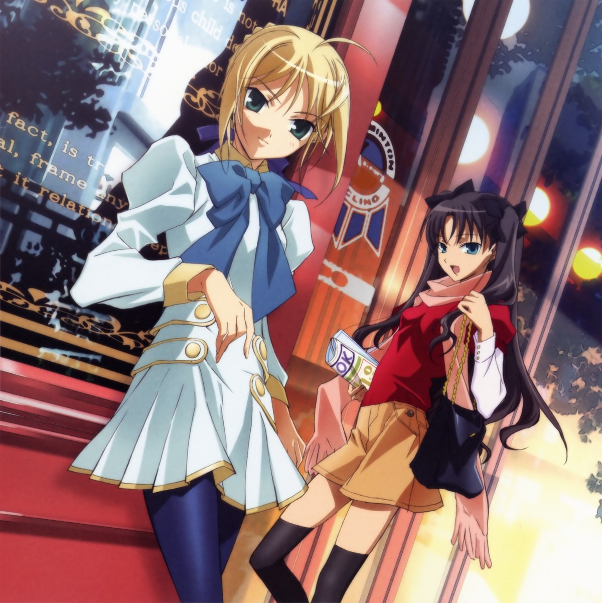 artoria_pendragon_(fate), fate/stay_night, fujii_maki, pantyhose, thighhighs, toosaka_rin