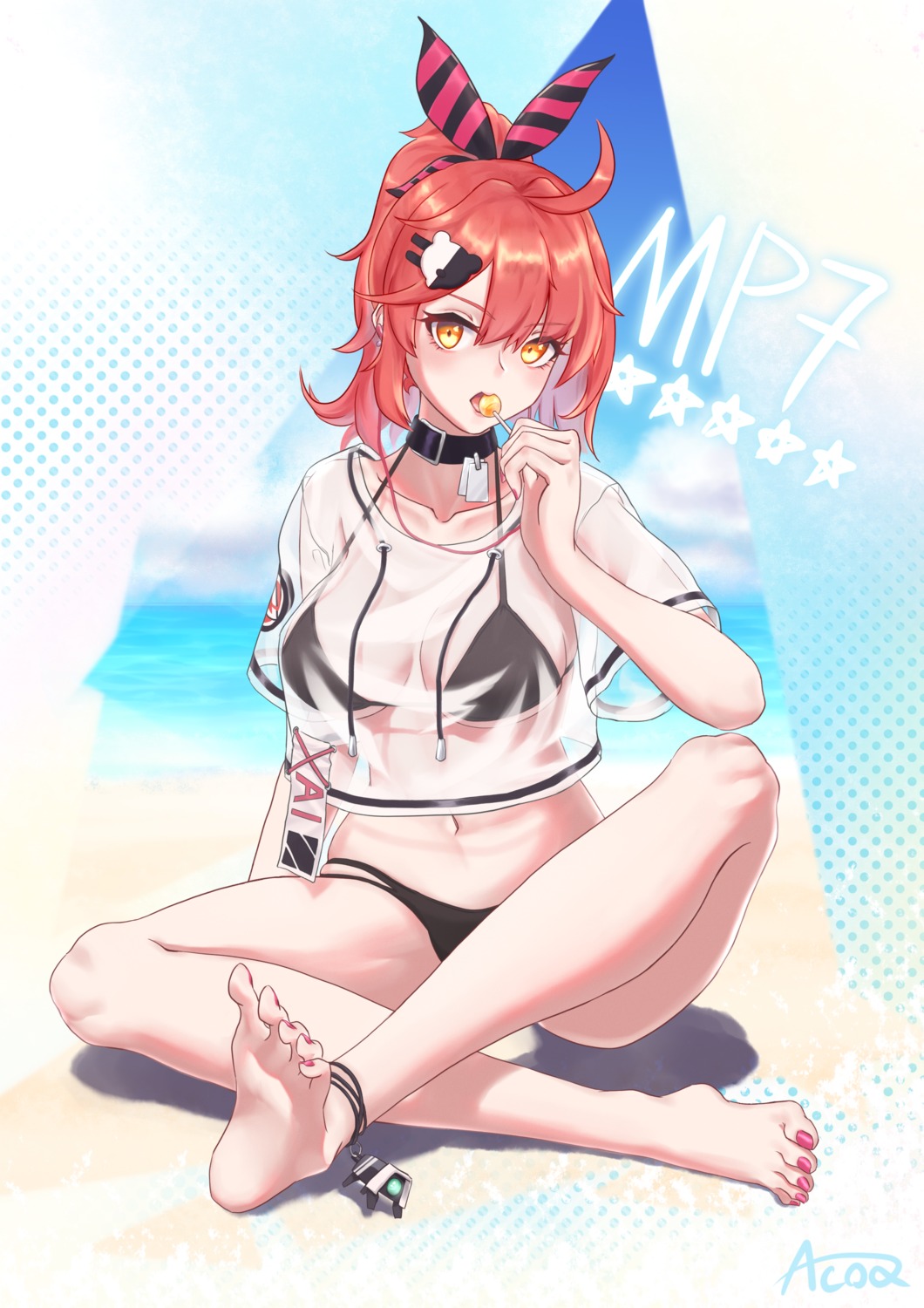 bikini, fagun_yibei, feet, girls_frontline, mp7_(girls_frontline), see_through, swimsuits